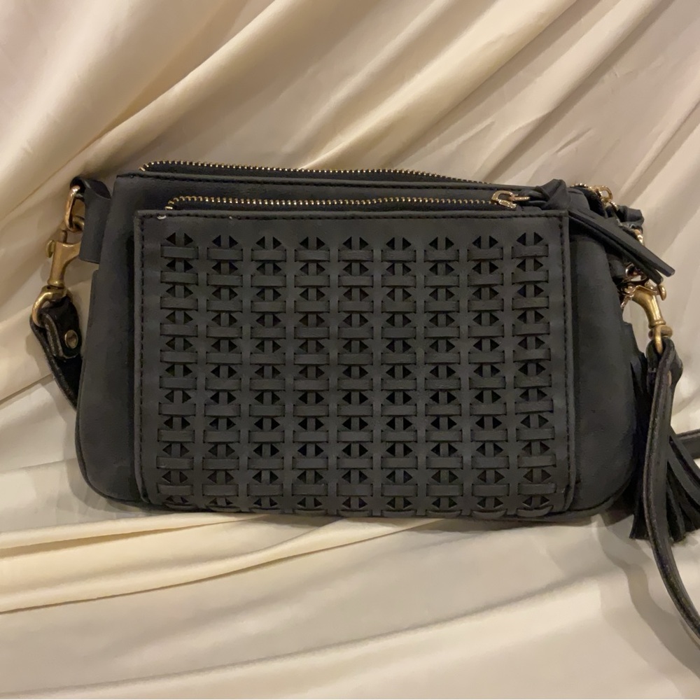 (Sold) Dark Iron Grey Faux suede Crossbody bag - Picture 3 of 9